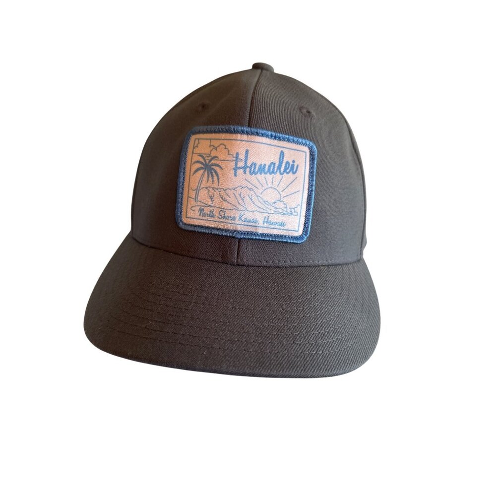 Hanalei Hawaiian Fitted Cap  6 7/8-7 1/4 Grey Blue Patch‎ Tropical Travel